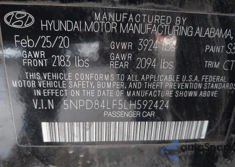 2020 Hyundai Elantra Value Edition from USA, damaged, VIN 5NPD84LF5LH592424